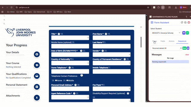 Byteflow filling a university application form for Santamonica