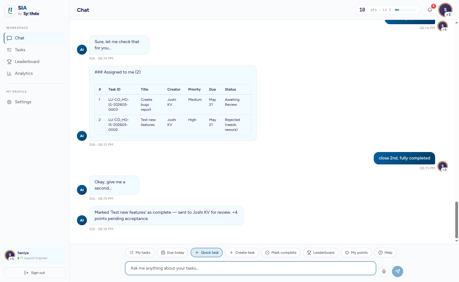 SIA conversational AI task assistant built on Byteflow